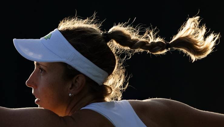 Belgian Elise Mertens pictured in action during the match between Belgian Mertens and Slovakian Hruncakova, in the Women s Singles First Round, at the 2023 Wimbledon grand slam tennis tournament at the All England Tennis Club, in south-west London, Britain, Monday 03 July 2023. BENOITxDOPPAGNE  x70008074x