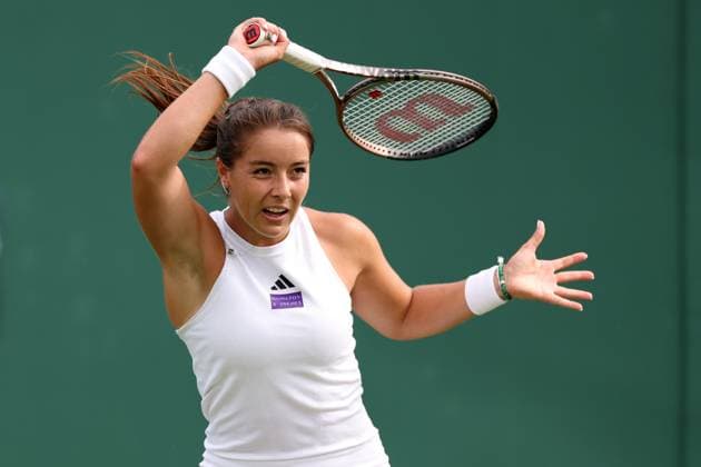 3rd July 2023; All England Lawn Tennis and Croquet Club, London, England: Wimbledon Tennis Tournament; Jodie Burrage during her match with Caty McNally  ActionPlus12526883 ShaunxBrooks