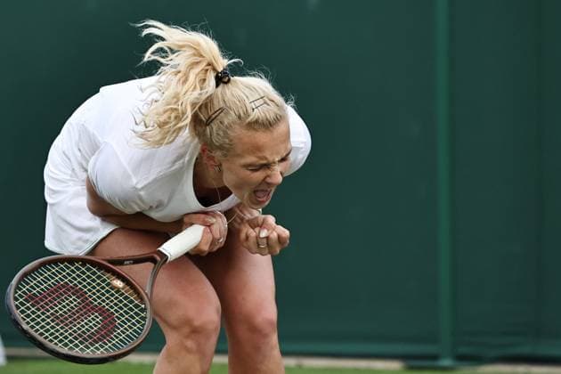 Katerina Siniakova, CZE, during first round of 2023 All England Lawn Tennis Championships at Wimbledon, womens singles, London, 03 07 2023