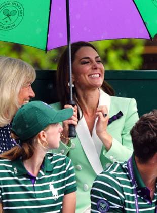 Mandatory Credit: Photo by Javier Garcia Shutterstock (13995877g) Catherine Princess of Wales watching the action on Court 18 under an umbrealla with Wimbledon board member Debbie Jevans Wimbledon Tennis Championships, Day 2, The All England Lawn Tennis and Croquet Club, London, UK - 04 Jul 2023 Wimbledon Tennis Championships, Day 2, The All England Lawn Tennis and Croquet Club, London, UK - 04 Jul 2023  Copyright: xJavierxGarcia Shutterstockx 13995877g