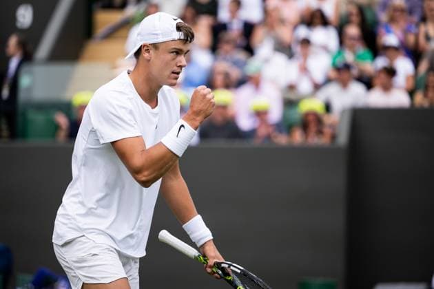 230704 Holger Rune of Denmark competes in a first round singles tennis match on July 4, 2023 in London Photo Jesper Zerman BILDBYRAN COP 234 JZ0390 tennis wimbledon day 2 bbeng jubel  Copyright: JESPERxZERMAN BB230704JZ006