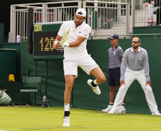 Tennis - 2023 Wimbledon Championships - Week One - Day Two - All England Lawn Tennis & Croquet Club, Wimbledon - Tuesday 4th July 2023 Matteo Berrettini (ITA) v Lorenzo Sonego (ITA) Matteo Berrettini (ITA) 