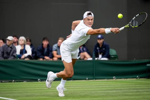 230704 Holger Rune of Denmark competes in a first round singles tennis match on July 4, 2023 in London Photo Jesper Zerman BILDBYRAN COP 234 JZ0390 tennis wimbledon day 2 bbeng  Copyright: JESPERxZERMAN BB230704JZ021