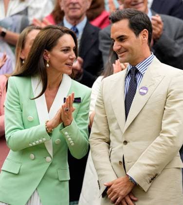Mandatory Credit: Photo by Dave Shopland Shutterstock (13995876v) Catherine Princess of Wales and Roger Federer in the Royal Box Wimbledon Tennis Championships, Day 2, The All England Lawn Tennis and Croquet Club, London, UK - 04 Jul 2023 Wimbledon Tennis Championships, Day 2, The All England Lawn Tennis and Croquet Club, London, UK - 04 Jul 2023  Copyright: xDavexShopland Shutterstockx 13995876v