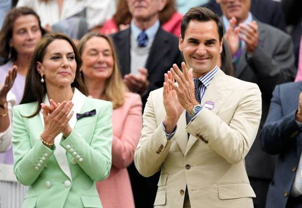Mandatory Credit: Photo by Dave Shopland Shutterstock (13995876x) Catherine Princess of Wales and Roger Federer in the Royal Box Wimbledon Tennis Championships, Day 2, The All England Lawn Tennis and Croquet Club, London, UK - 04 Jul 2023 Wimbledon Tennis Championships, Day 2, The All England Lawn Tennis and Croquet Club, London, UK - 04 Jul 2023  Copyright: xDavexShopland Shutterstockx 13995876x