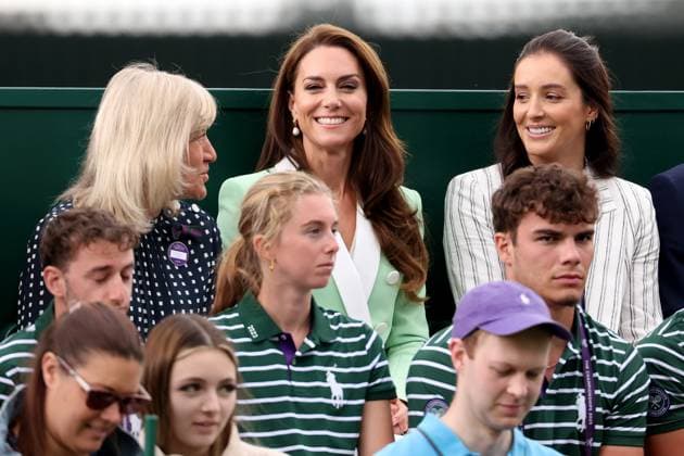 4th July 2023; All England Lawn Tennis and Croquet Club, London, England: Wimbledon Tennis Tournament; HRH the Princess of Wales Kate Middleton and Laura Robson watch the match between Katie Boulter and Daria Saville  ActionPlus12526970 ShaunxBrooks