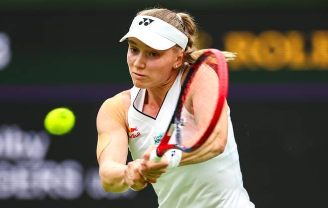 Mandatory Credit: Photo by Simon Dael Shutterstock (13995905ce) Elena Rybakina Wimbledon Tennis Championships, Day 2, The All England Lawn Tennis and Croquet Club, London, UK - 04 Jul 2023 Wimbledon Tennis Championships, Day 2, The All England Lawn Tennis and Croquet Club, London, UK - 04 Jul 2023  Copyright: xSimonxDael Shutterstockx 13995905ce