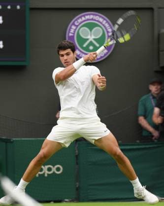 Tennis - 2023 Wimbledon Championships - Week One - Day Two - All England Lawn Tennis & Croquet Club, Wimbledon - Tuesday 4th July 2023 Carlos Alcaraz (ESP) v Jeremy Chardy (FRA) Carlos Alcaraz (ESP) 