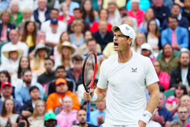 Mandatory Credit: Photo by Javier Garcia Shutterstock (13995877gy) Andy Murray celebrates during his first round match Wimbledon Tennis Championships, Day 2, The All England Lawn Tennis and Croquet Club, London, UK - 04 Jul 2023 Wimbledon Tennis Championships, Day 2, The All England Lawn Tennis and Croquet Club, London, UK - 04 Jul 2023  Copyright: xJavierxGarcia Shutterstockx 13995877gy