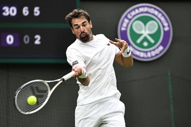 Jeremy Chardy, FRA, during first round of 2023 All England Lawn Tennis Championships at Wimbledon, gentlemens singles, London, 04 07 2023