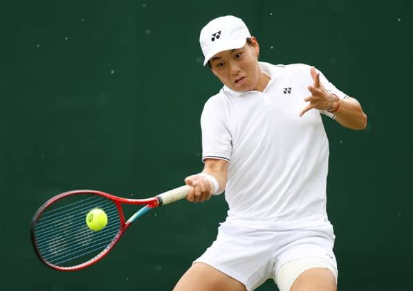 (230704) -- LONDON, July 4, 2023 -- Bai Zhuoxuan hits a return during the women s singles first round match between Bai Zhuoxuan of China and Ysaline Bonaventure of Belgium at Wimbledon Tennis Championships in London, Britain, July 4, 2023. ) (SP)BRITAIN-LONDON-TENNIS-WIMBLEDON-DAY 2 LixYing 