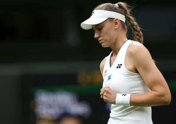 (230704) -- LONDON, July 4, 2023 -- Elena Rybakina reacts during the women s singles first round match between Shelby Rogers of the United States and Elena Rybakina of Kazakhstan at Wimbledon Tennis Championships in London, Britain, July 4, 2023. ) (SP)BRITAIN-LONDON-TENNIS-WIMBLEDON-DAY 2 HanxYan 