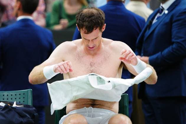 Mandatory Credit: Photo by Javier Garcia Shutterstock (13995877jn) Andy Murray changing his shirt during his first round match Wimbledon Tennis Championships, Day 2, The All England Lawn Tennis and Croquet Club, London, UK - 04 Jul 2023 Wimbledon Tennis Championships, Day 2, The All England Lawn Tennis and Croquet Club, London, UK - 04 Jul 2023  Copyright: xJavierxGarcia Shutterstockx 13995877jn