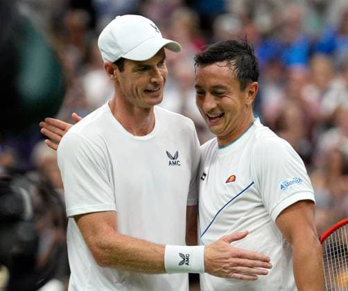 Mandatory Credit: Photo by Dave Shopland Shutterstock (13995876gc) Andy Murray celebrates victory in his first round match against Ryan Peniston Wimbledon Tennis Championships, Day 2, The All England Lawn Tennis and Croquet Club, London, UK - 04 Jul 2023 Wimbledon Tennis Championships, Day 2, The All England Lawn Tennis and Croquet Club, London, UK - 04 Jul 2023  Copyright: xDavexShopland Shutterstockx 13995876gc