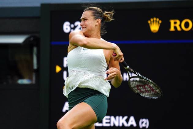 Mandatory Credit: Photo by Javier Garcia Shutterstock (13995877mf) Aryna Sabalenka during her first round match. Female players are allowed to wear coloured undershorts for the first time Wimbledon Tennis Championships, Day 2, The All England Lawn Tennis and Croquet Club, London, UK - 04 Jul 2023 Wimbledon Tennis Championships, Day 2, The All England Lawn Tennis and Croquet Club, London, UK - 04 Jul 2023  Copyright: xJavierxGarcia Shutterstockx 13995877mf
