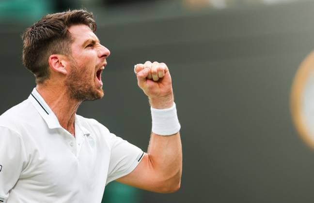 Mandatory Credit: Photo by Ella Ling Shutterstock (13995851de) Cameron Norrie celebrates Wimbledon Tennis Championships, Day 2, The All England Lawn Tennis and Croquet Club, London, UK - 04 Jul 2023 Wimbledon Tennis Championships, Day 2, The All England Lawn Tennis and Croquet Club, London, UK - 04 Jul 2023  Copyright: xEllaxLing Shutterstockx 13995851de