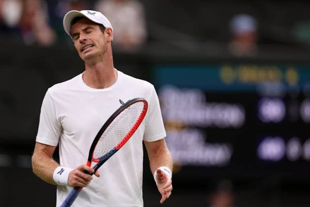 4th July 2023; All England Lawn Tennis and Croquet Club, London, England: Wimbledon Tennis Tournament; Andy Murray reacts as his shot goes out during his match with Ryan Peniston  ActionPlus12527071 ShaunxBrooks