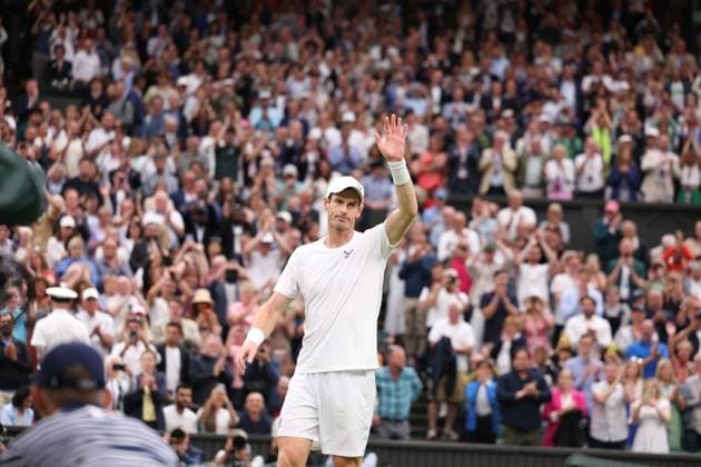 4th July 2023; All England Lawn Tennis and Croquet Club, London, England: Wimbledon Tennis Tournament Day 1; Mens singles match, Andy Murray versus Ryan Peniston; Murray celebrates his 3 set victory  ActionPlus12527078 ShaunxBrooks