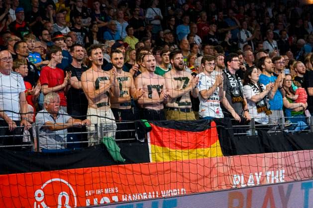Berlin, 02 July 2023 Handball U21 World Cup Final Germany Hungary Fankurve Fans Fanblock Berlin Max Schmeling Halle Berlin Germany
