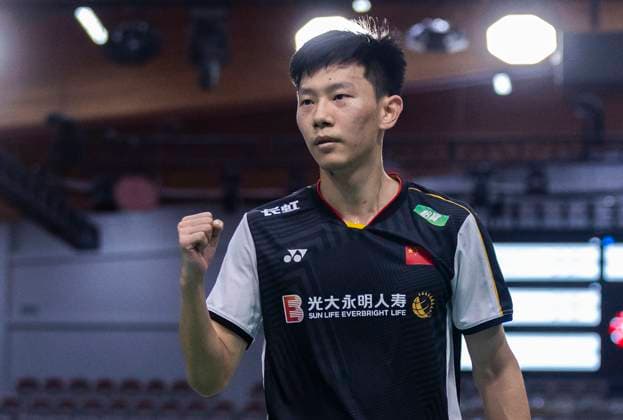 (230705) -- CALGARY, July 5, 2023 -- Lei Lanxi of China celebrates scoring during the second round of men s singles qualification match against Kashyap Parupalli of India at the 2023 Canada Open badminton tournament in Calgary, Canada, on July 4, 2023. (Photo by Xinhua) (SP)CANADA-CALGARY-BADMINTON-CANADA OPEN-MEN S SINGLES-QUALIFICATION ZouxZheng 