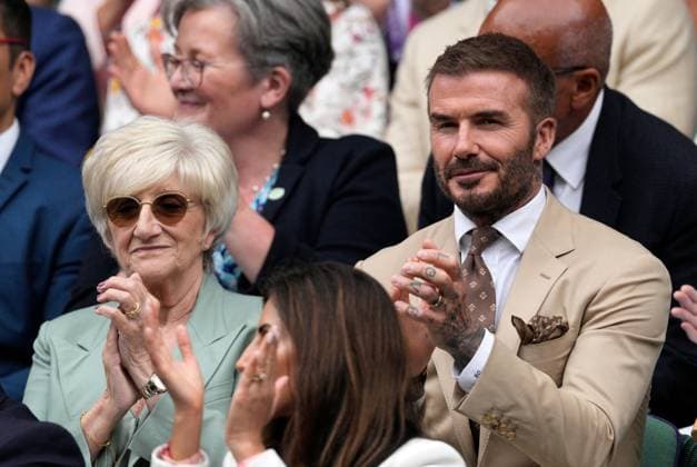 Mandatory Credit: Photo by Dave Shopland Shutterstock (13995910o) David Beckham watching the action from the Royal Box with his mother Sandra Beckham Wimbledon Tennis Championships, Day 3, The All England Lawn Tennis and Croquet Club, London, UK - 05 Jul 2023 Wimbledon Tennis Championships, Day 3, The All England Lawn Tennis and Croquet Club, London, UK - 05 Jul 2023  Copyright: xDavexShopland Shutterstockx 13995910o