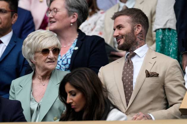Mandatory Credit: Photo by Dave Shopland Shutterstock (13995910t) David Beckham watching the action from the Royal Box with his mother Sandra Beckham Wimbledon Tennis Championships, Day 3, The All England Lawn Tennis and Croquet Club, London, UK - 05 Jul 2023 Wimbledon Tennis Championships, Day 3, The All England Lawn Tennis and Croquet Club, London, UK - 05 Jul 2023  Copyright: xDavexShopland Shutterstockx 13995910t