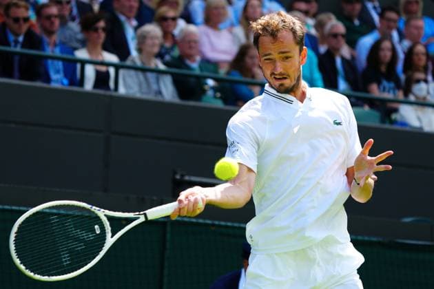 Mandatory Credit: Photo by Dave Shopland Shutterstock (13995910bl) Daniil Medvedev during his first round match Wimbledon Tennis Championships, Day 3, The All England Lawn Tennis and Croquet Club, London, UK - 05 Jul 2023 Wimbledon Tennis Championships, Day 3, The All England Lawn Tennis and Croquet Club, London, UK - 05 Jul 2023  Copyright: xDavexShopland Shutterstockx 13995910bl