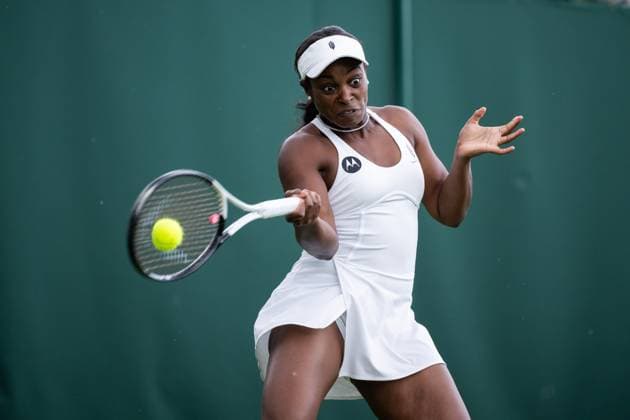 230705 Sloane Stephens of USA competes in a first round singles tennis match against Rebecca Peterson of Sweden during day 3 of Wimbledon on July 5, 2023 in London Photo Jesper Zerman BILDBYRAN COP 234 JZ0391 tennis wimbledon day 3 bbeng  Copyright: JESPERxZERMAN BB230705JZ048