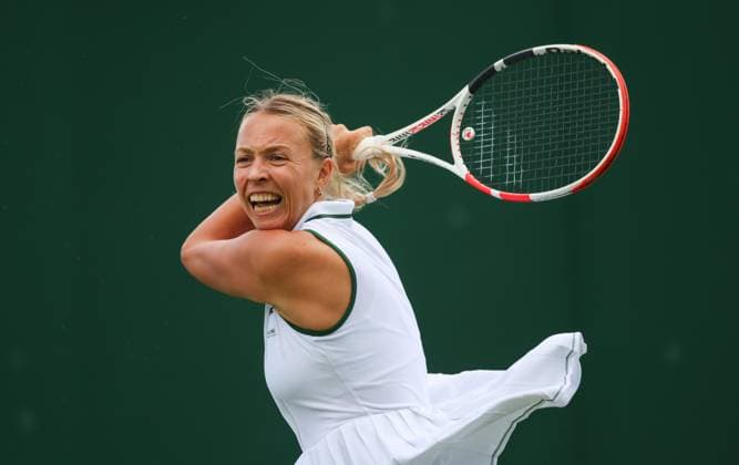 Mandatory Credit: Photo by Ella Ling Shutterstock (13995906m) Anett Kontaveit during her first round match. The 27-year-old Estonian player has announced that she will retire after the tournament due to a back injury. Wimbledon Tennis Championships, Day 3, The All England Lawn Tennis and Croquet Club, London, UK - 05 Jul 2023 Wimbledon Tennis Championships, Day 3, The All England Lawn Tennis and Croquet Club, London, UK - 05 Jul 2023  Copyright: xEllaxLing Shutterstockx 13995906m