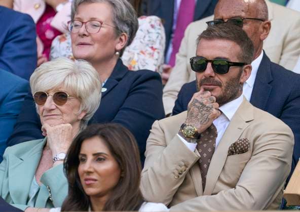 at the 2023 Wimbledon Championships David Beckham and his mother Sandra georgina West watches the action from the Royal box on a rain affected Day Two at the 2023 Wimbledon Championships at the All England Club, London, United Kingdom,, Credit:Peter van den Berg Avalon United Kingdom, England, London, All England Lawn Tennis and Croquet Club  Copyright: xPeterxvanxdenxBergx xAvalonx PCN_WIMBLEDON_DAVID_BECKHAM_787305658