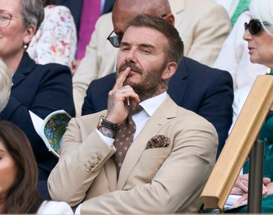 at the 2023 Wimbledon Championships David Beckham watches the action from the Royal box on a rain affected Day Two at the 2023 Wimbledon Championships at the All England Club, London, United Kingdom,, Credit:Peter van den Berg Avalon United Kingdom, England, London, All England Lawn Tennis and Croquet Club  Copyright: xPeterxvanxdenxBergx xAvalonx PCN_WIMBLEDON_DAVID_BECKHAM_787305671