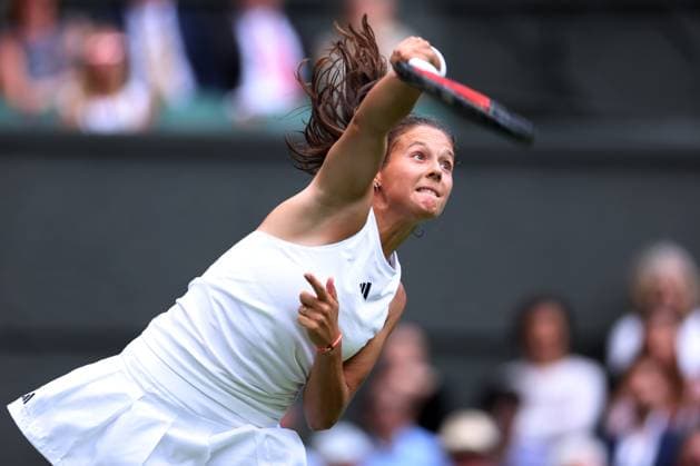 5th July 2023; All England Lawn Tennis and Croquet Club, London, England: Wimbledon Tennis Tournament; Daria Kasatkina serves to Jodie Burrage , ladies singles  ActionPlus12527277 ShaunxBrooks