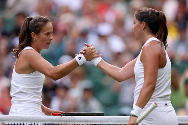 5th July 2023; All England Lawn Tennis and Croquet Club, London, England: Wimbledon Tennis Tournament; Daria Kasatkina shakes hands with Jodie Burrage after she wins the ladies singles match  ActionPlus12527279 ShaunxBrooks