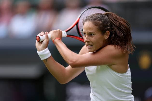 5th July 2023; All England Lawn Tennis and Croquet Club, London, England: Wimbledon Tennis Tournament; Daria Kasatkina plays a backhand shot to Jodie Burrage, ladies singles  ActionPlus12527293 ShaunxBrooks