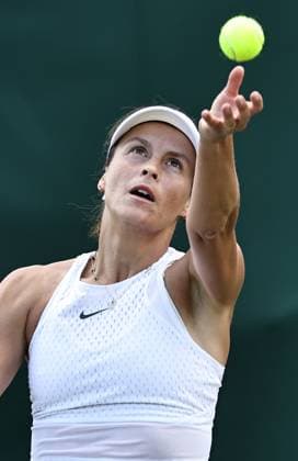 Tatjana Maria, GER, during rain delayed first round of 2023 All England Lawn Tennis Championships at Wimbledon, womens singles, London, 05 07 2023
