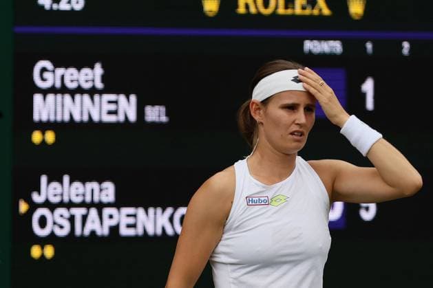 Great Britain, London, All England Lawn Tennis Club, The Championships Wimbledon 2023 - DAY 3- 5 07 2023 Belgian player Greet Minnen (BEL) pictured during her first round against Jelena Ostapenko (LAT in London , All England Lawn Tennis Club at The Championships Wimbledon 2023 The Championships Wimbledon 2023- DAY 3- 05 07 2023 PhotoNews Panoramic 