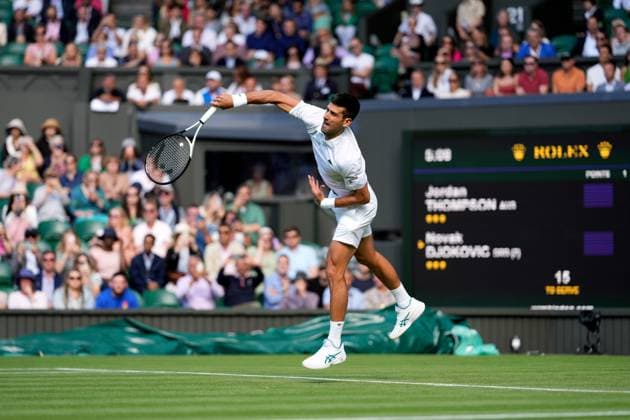 Mandatory Credit: Photo by Dave Shopland Shutterstock (13995910fx) Novak Djokovic during his second round match Wimbledon Tennis Championships, Day 3, The All England Lawn Tennis and Croquet Club, London, UK - 05 Jul 2023 Wimbledon Tennis Championships, Day 3, The All England Lawn Tennis and Croquet Club, London, UK - 05 Jul 2023  Copyright: xDavexShopland Shutterstockx 13995910fx