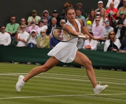 Tennis - 2023 Wimbledon Championships - Week One - Day Three - All England Lawn Tennis & Croquet Club, Wimbledon - Wednesday 5th July 2023 Maria Sakkari (GRE) v Marta Kostyuk (UKR) Marta Kostyuk (UKR) 