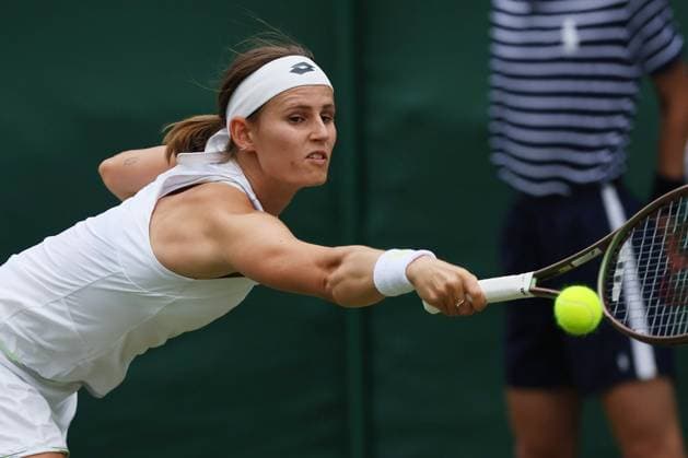 Great Britain, London, All England Lawn Tennis Club, The Championships Wimbledon 2023 - DAY 3- 5 07 2023 Belgian player Greet Minnen (BEL) pictured during her first round against Jelena Ostapenko (LAT in London , All England Lawn Tennis Club at The Championships Wimbledon 2023 The Championships Wimbledon 2023- DAY 3- 05 07 2023 PhotoNews Panoramic 