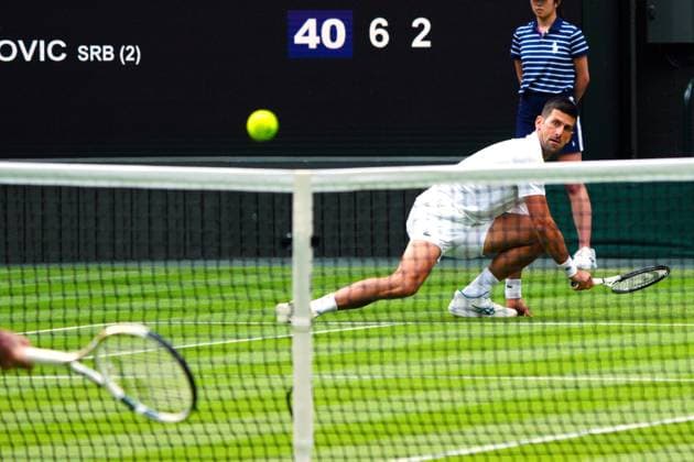 Mandatory Credit: Photo by Javier Garcia Shutterstock (13995913eo) Novak Djokovic and Jordan Thompson during their second round match Wimbledon Tennis Championships, Day 3, The All England Lawn Tennis and Croquet Club, London, UK - 05 Jul 2023 Wimbledon Tennis Championships, Day 3, The All England Lawn Tennis and Croquet Club, London, UK - 05 Jul 2023  Copyright: xJavierxGarcia Shutterstockx 13995913eo