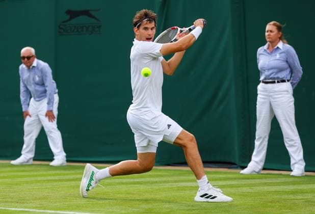 Mandatory Credit: Photo by Ella Ling Shutterstock (13995906aq) Dominic Thiem Wimbledon Tennis Championships, Day 3, The All England Lawn Tennis and Croquet Club, London, UK - 05 Jul 2023 Wimbledon Tennis Championships, Day 3, The All England Lawn Tennis and Croquet Club, London, UK - 05 Jul 2023  Copyright: xEllaxLing Shutterstockx 13995906aq