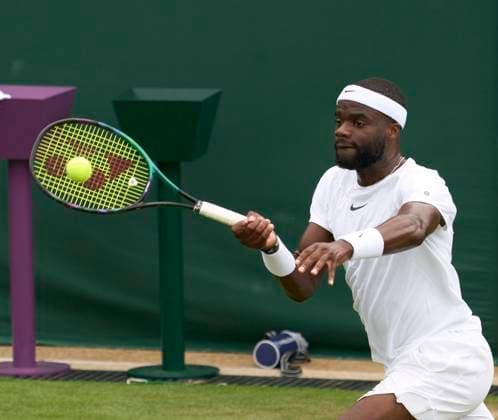 at the 2023 Wimbledon Championships Frances Tiafoe (USA) in the first round against Yibing Wu (CHN) on Day three at the 2023 Wimbledon Championships at the All England Club, London, United Kingdom,, Credit:Peter van den Berg Avalon United Kingdom, England, London, All England Lawn Tennis and Croquet Club  Copyright: xPeterxvanxdenxBergx xAvalonx 0787350570