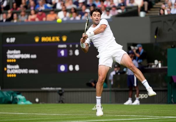 Mandatory Credit: Photo by Dave Shopland Shutterstock (13995910hl) Jordan Thompson during his second round match Wimbledon Tennis Championships, Day 3, The All England Lawn Tennis and Croquet Club, London, UK - 05 Jul 2023 Wimbledon Tennis Championships, Day 3, The All England Lawn Tennis and Croquet Club, London, UK - 05 Jul 2023  Copyright: xDavexShopland Shutterstockx 13995910hl