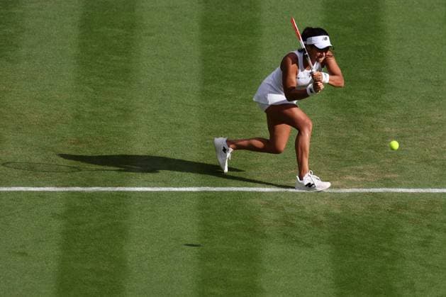 5th July 2023; All England Lawn Tennis and Croquet Club, London, England: Wimbledon Tennis Tournament; Heather Watson plays a forehand shot to Barbora Krejcikova  ActionPlus12527329 ShaunxBrooks