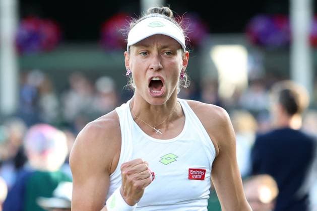 Great Britain, London, All England Lawn Tennis Club, The Championships Wimbledon 2023 - DAY 3- 5 07 2023 Belgian player Yanina Wickmayer (BEL) pictured during her first round against Russian player Anna Blinkova ( RUS) in London , All England Lawn Tennis Club at The Championships Wimbledon 2023 The Championships Wimbledon 2023- DAY 3- 05 07 2023 PhotoNews Panoramic 