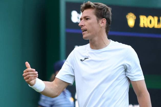The Championships Wimbledon 2023- DAY 3- 05 07 2023 Great Britain, London, All England Lawn Tennis Club, The Championships Wimbledon 2023 - DAY 3- 5 07 2023 Belgian player Kimmer Koppejans (BEL) pictured during his first round against No.16 seed Alex De Minaur (AUS) in London , All England Lawn Tennis Club at The Championships Wimbledon 2023 LONDON GREAT BRITAIN  Copyright: xMélaniexJeusettex