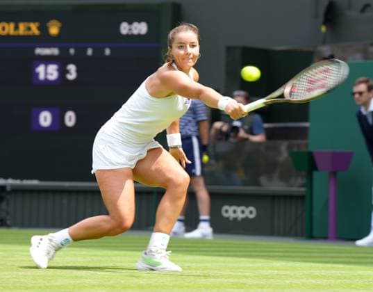 Tennis - 2023 Wimbledon Championships - Week One - Day Three - All England Lawn Tennis & Croquet Club, Wimbledon - Wednesday 5th July 2023 Jodie Burrage (GBR) v Daria Kasatkina Jodie Burrage (GBR) 