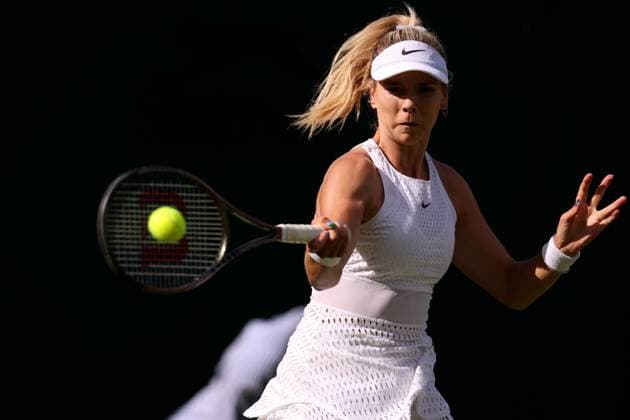 5th July 2023; All England Lawn Tennis and Croquet Club, London, England: Wimbledon Tennis Tournament; Katie Boulter plays a forehand shot to Daria Saville  ActionPlus12527437 ShaunxBrooks