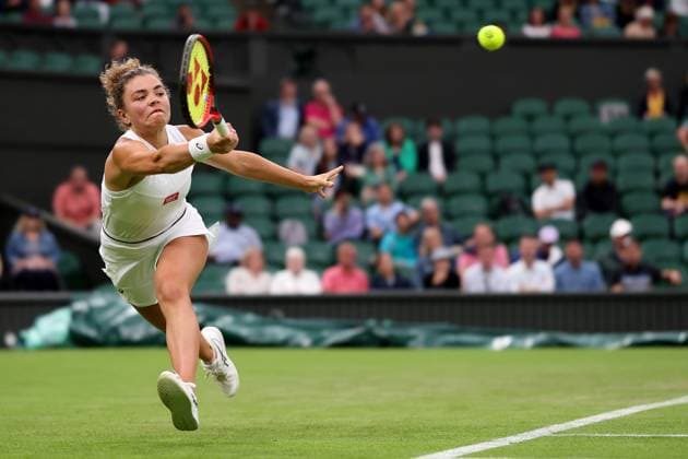 5th July 2023; All England Lawn Tennis and Croquet Club, London, England: Wimbledon Tennis Tournament; Jasmine Paolini during her match with Petra Kvitova  ActionPlus12527496 ShaunxBrooks