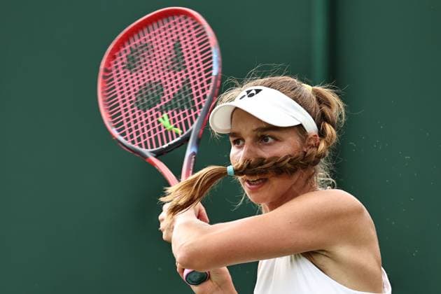 Tamara Korpatsch, GER, during rain delayed first round of 2023 All England Lawn Tennis Championships at Wimbledon, womens singles, London, 05 07 2023